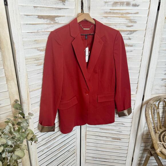 WHBM NEW Women's 14 Metallic Trim Blazer Jacket Burnt Sienna Career Quiet Luxury - Picture 7 of 16